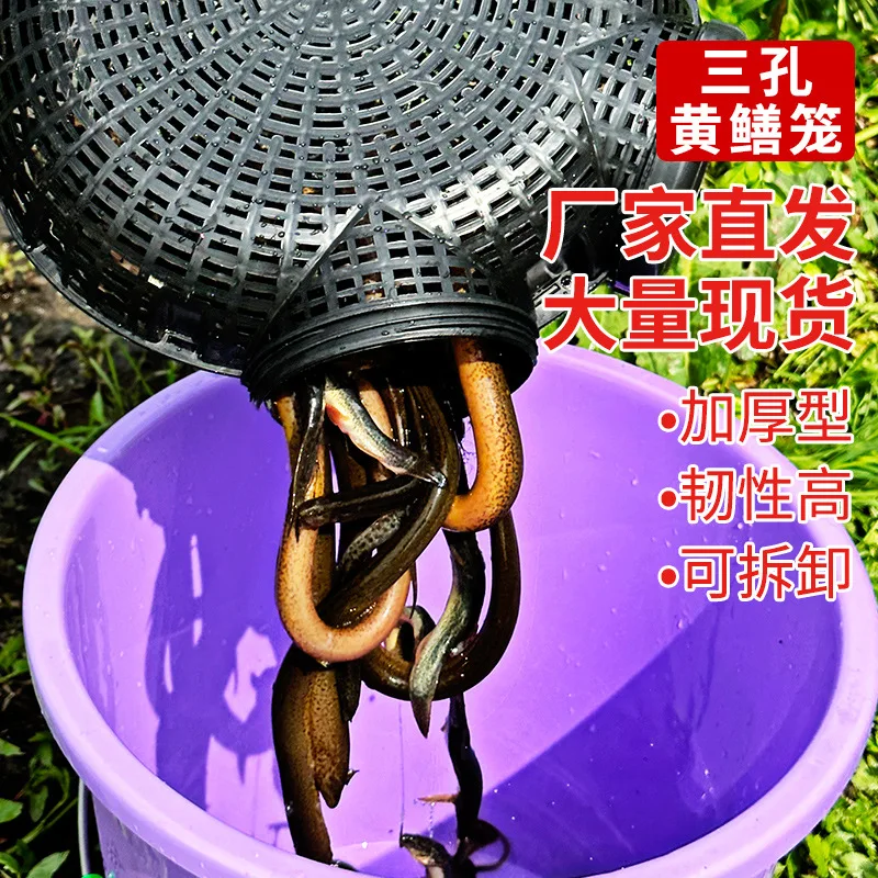 Wholesale plastic eel cage PP Round three-hole fish basket flexible