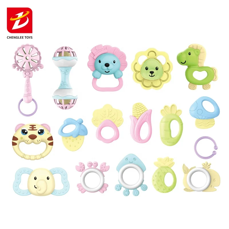 new born rattles teether cute plastic baby toy rattle Storage box 16 piece set