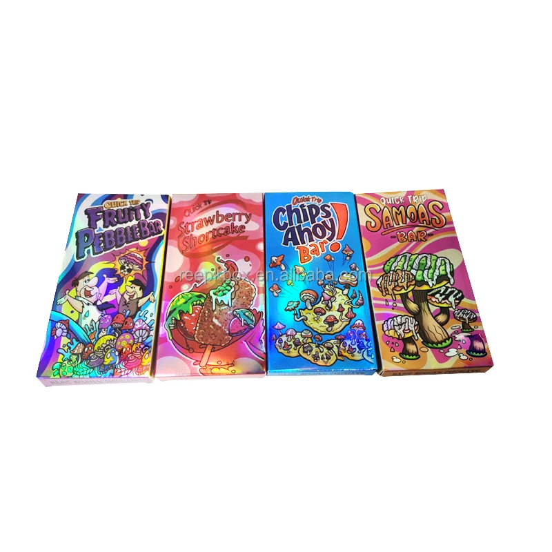 Chocolate Bar Packaging Box Packaging Custom Holographic Cartoon Resistant One Gummy up Edible Mushroom Chocolate Bar Child Food
