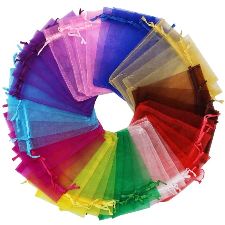 In stock Promotional Custom Logo Small Cosmetic Gift Jewelry Organza White Mesh Drawstring Pouch Bag