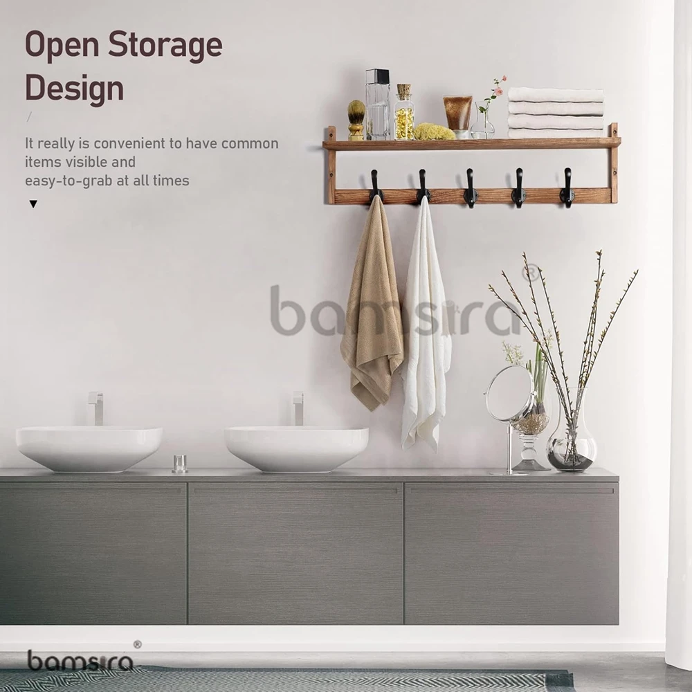 Wood Entryway Coat Rack Wall Mounted Heavy Duty Modern Large Wall Hooks for Hat Sundries