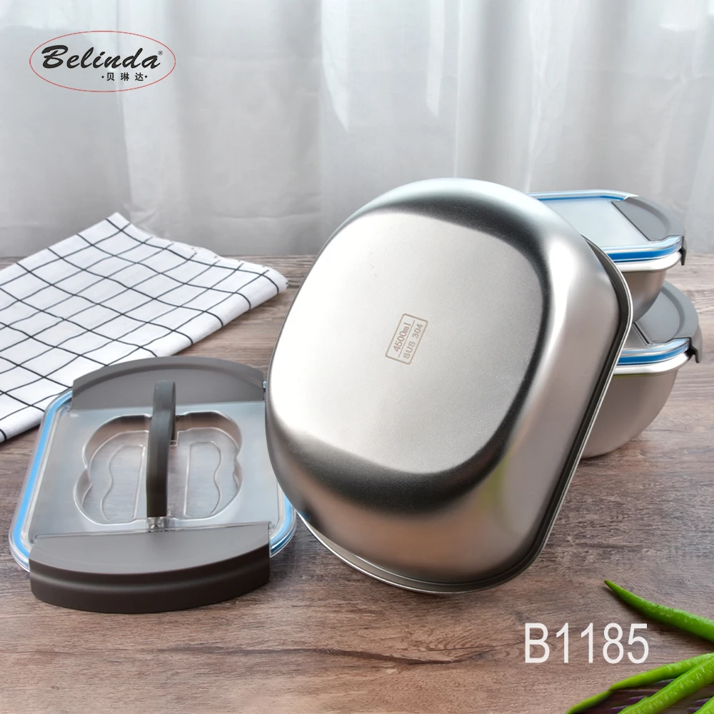 Food Grade Stainless Steel 304 Oval Shape Stackable Food Container Lunch Box With Lid Plastic