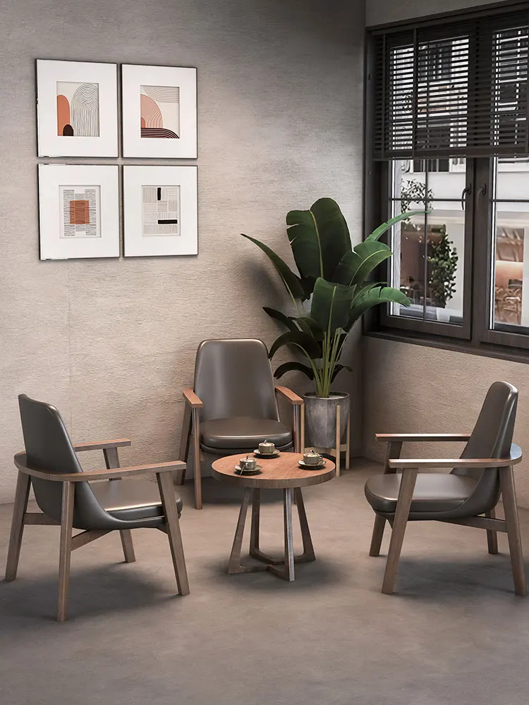 Solid Wood Catering Milk Tea Shop Commercial Cafe Table and Chair Combination Rest Area Reception Guest Negotiation Sofa