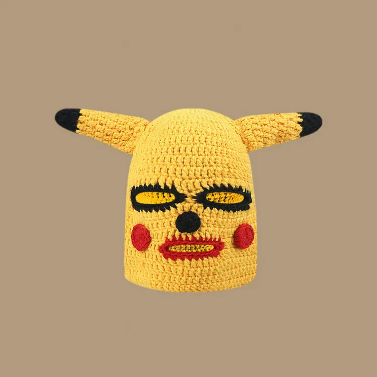 Qushine 2022 New Arrival Winter beanie cartoon knitted hat Creative Monster Funny Spoof Wool Cute Ear Hats Caps Men Women