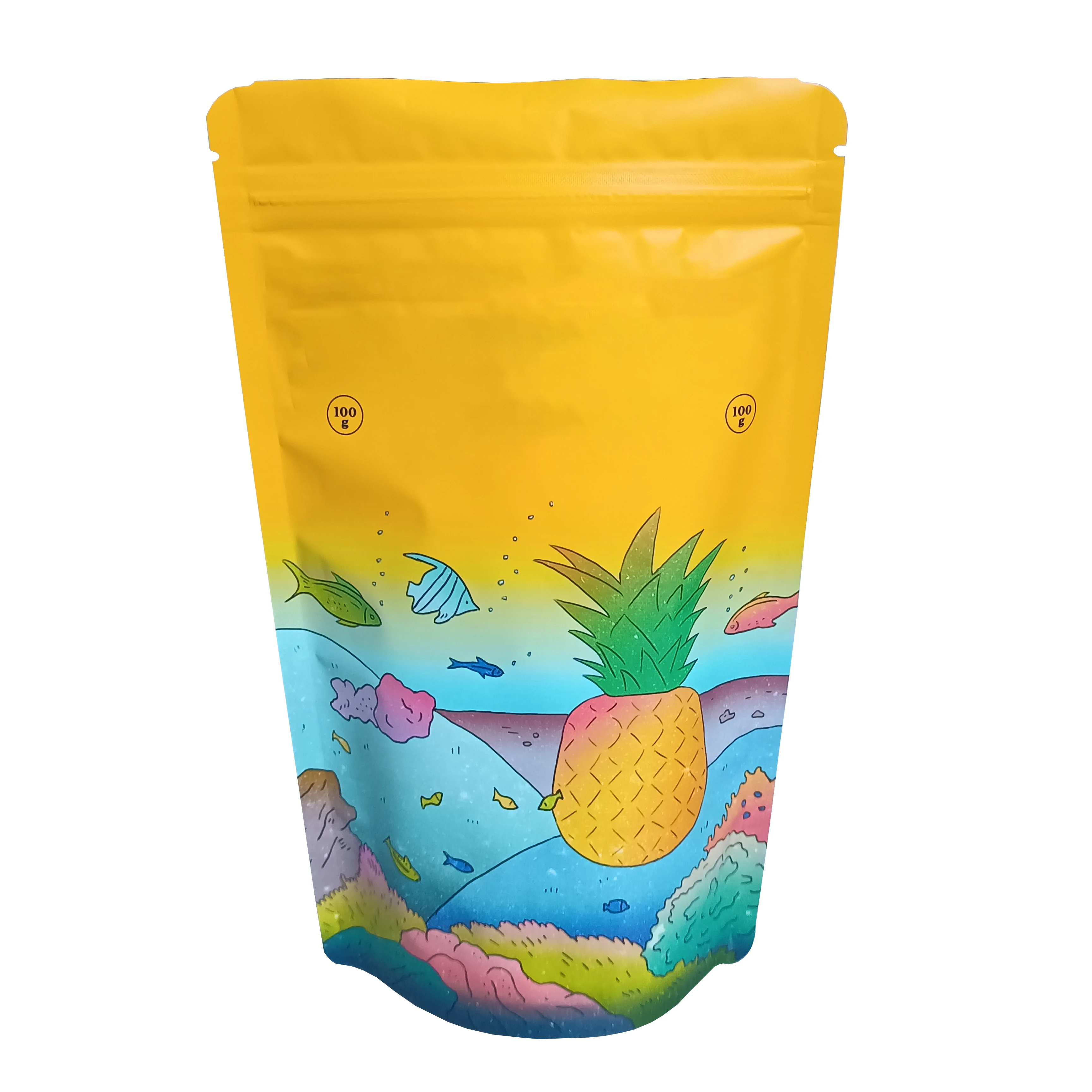 Custom printed reusable pineapple dry packaging Standing bottom with easy-to-tear zipper bag