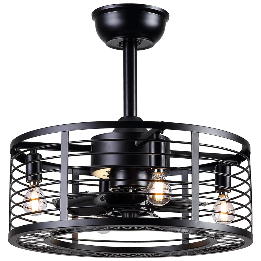 Copper Motor Vintage Decorative Caged Ceiling Fan Remote Control Industrial Style Bladeless Led Ceiling Fan With Light