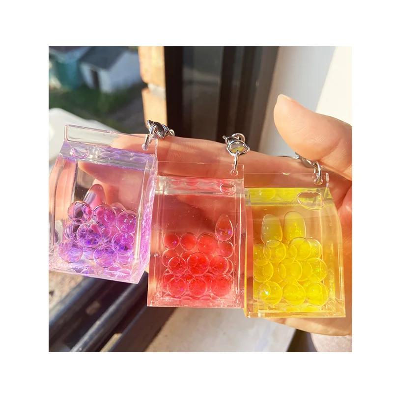 Creative Boba Oil Floating Liquid Keychain Custom LOGO Printed On The Surface Cute Cartoon Pattern Custom Key Chain Ring
