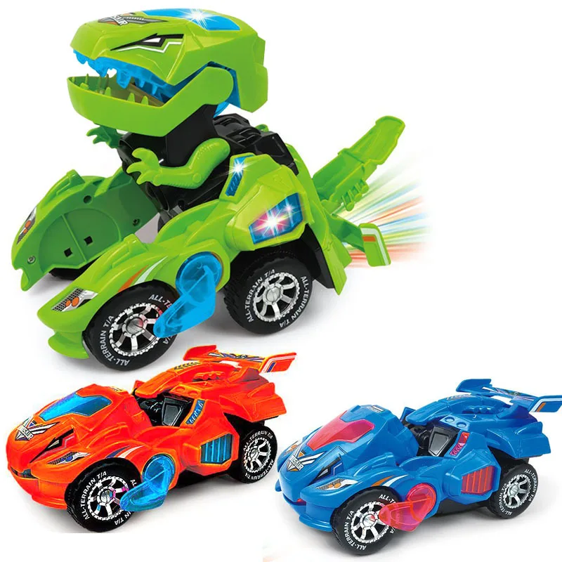 Transforming Dinosaur Car Toys 2 in 1 Automatic Dinosaur Transform Car with LED Light and Music electric vehicle gifts