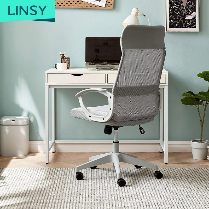 LINSY Computer desk with 2 drawer study table desk computer white writing desk