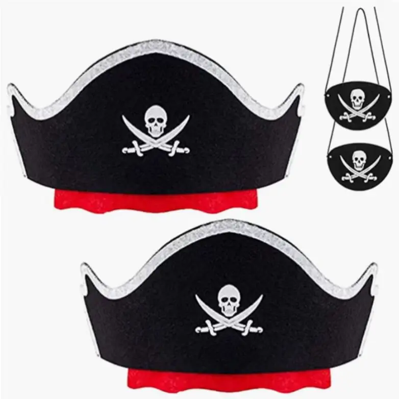 Party cosplay costume dress up favor kids eye patch set felt pirate hat for Halloween decoration with elastic bands