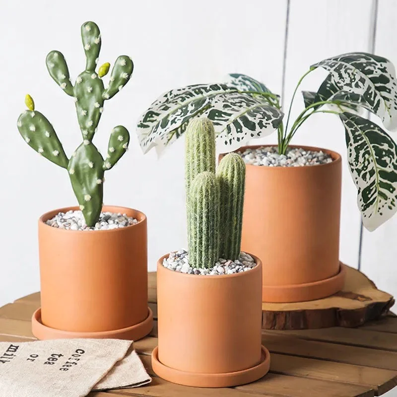 Hot Sale Terracotta Mini Succulent Pot with Tray Ceramic Planter Cactus Flower Garden Outdoor Usage Floor Condition Wholesale