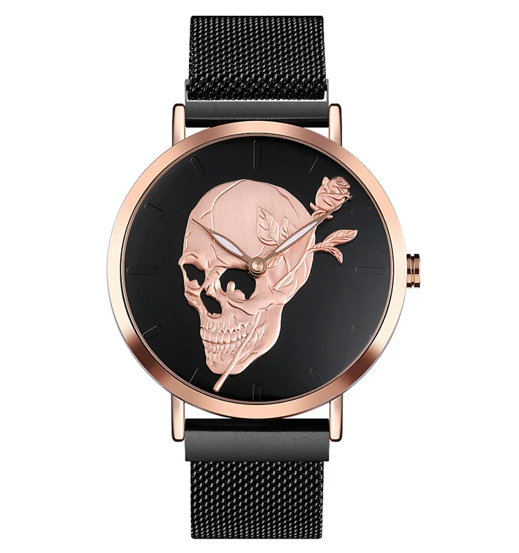 Custom Logo Stainless Steel Material Automatic Wrist Watches Mesh Band Rose Gold Skull Mens Elegant Wrist Watch