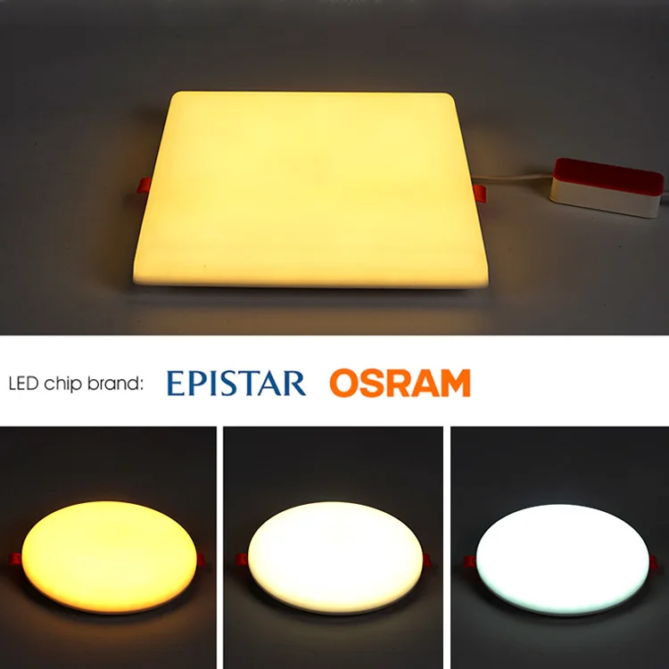 Ushine Indoor Commercial Lighting Square Round Aluminum Recessed Ceiling Slim LED Panel Light