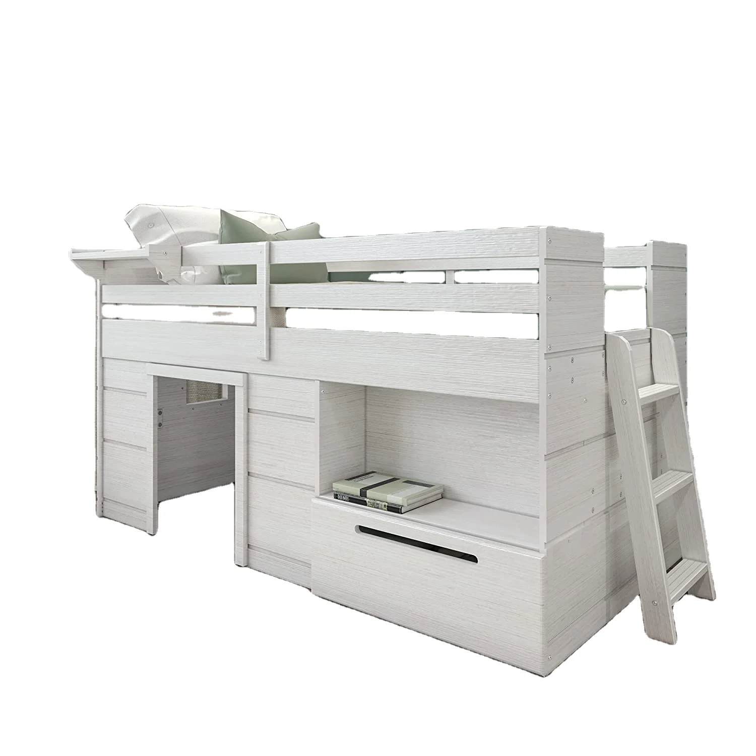 Funny Modern Wood Farmhouse Loft Bed with Drawer Desk Window Castle Twin Size Bed