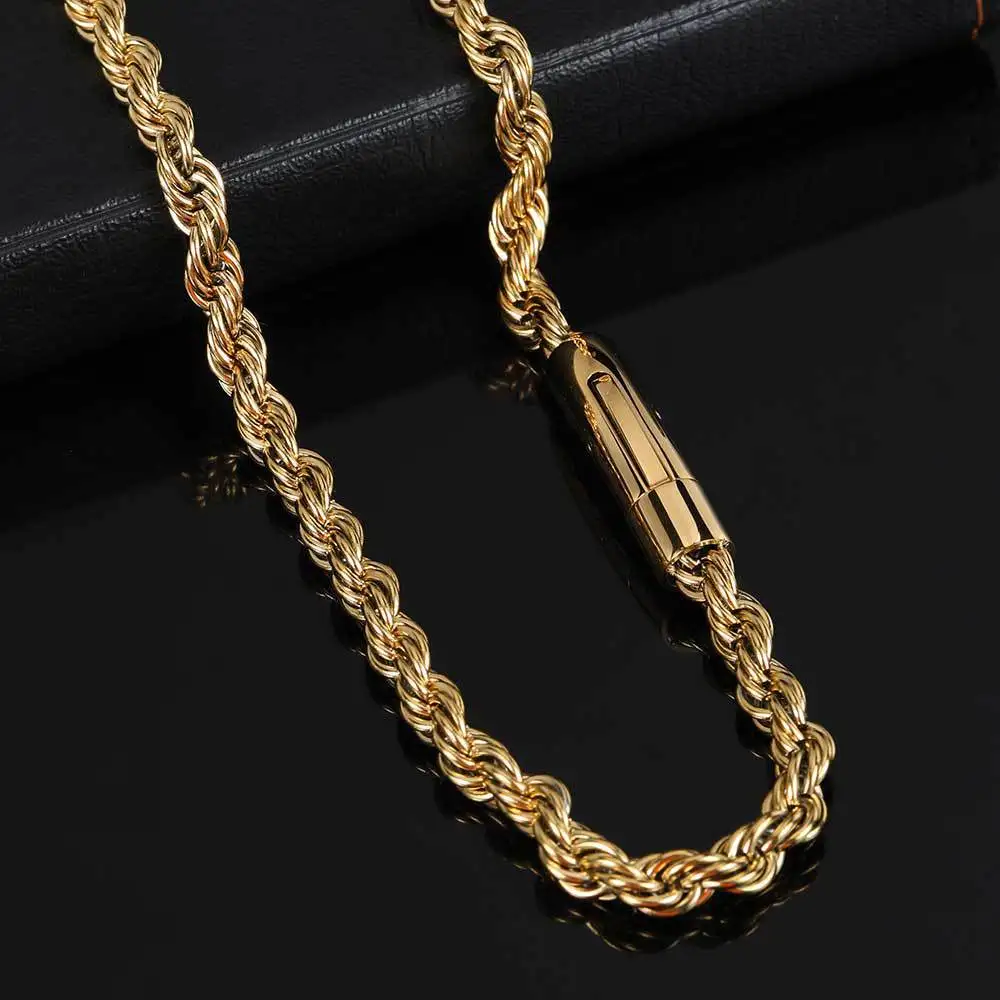 Мужская цепочка из нержавеющей стали в стиле хип-хоп позолоченная 18k PVD новый крючок на заказ веревочная 3