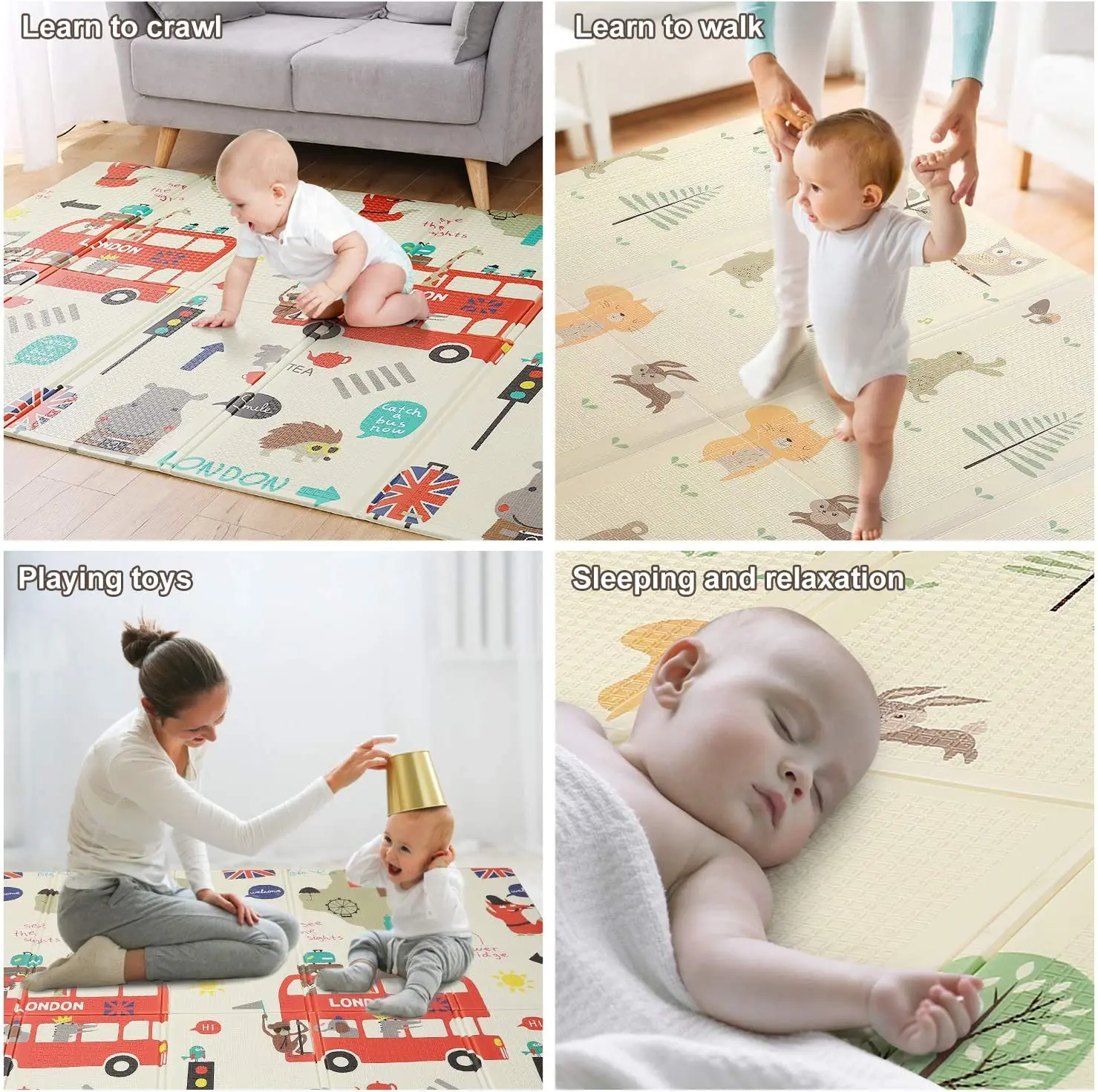 Baby Play Mat for Floor Super Soft Plush Surface Playmat for Toddlers & Infants - Extra Thick (0.8cm) Large Padded Non-Slip Rug