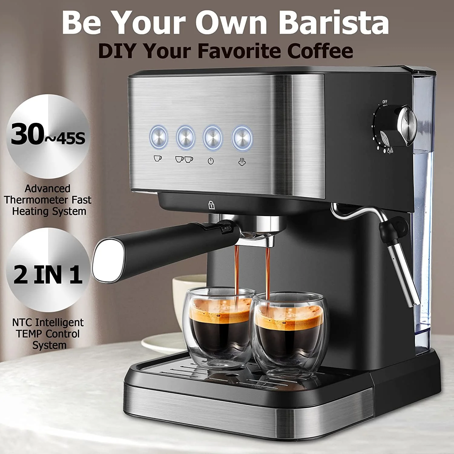 Italian Expresso Coffee Machine 15 Bar Dolce Milk Frother Home Appliances Express Electric Foam Cappuccino Coffee Maker Sonifer
