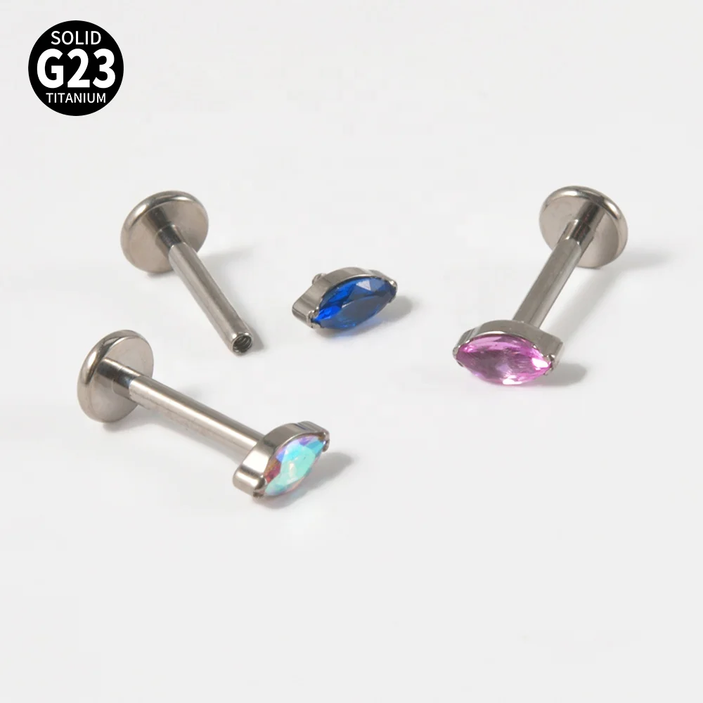 ASTM F136 Titanium Ear Tragus Cartilage Ear Studs Piercing Marquise CZ Zircon Internally Thread Labret  Body Jewelry