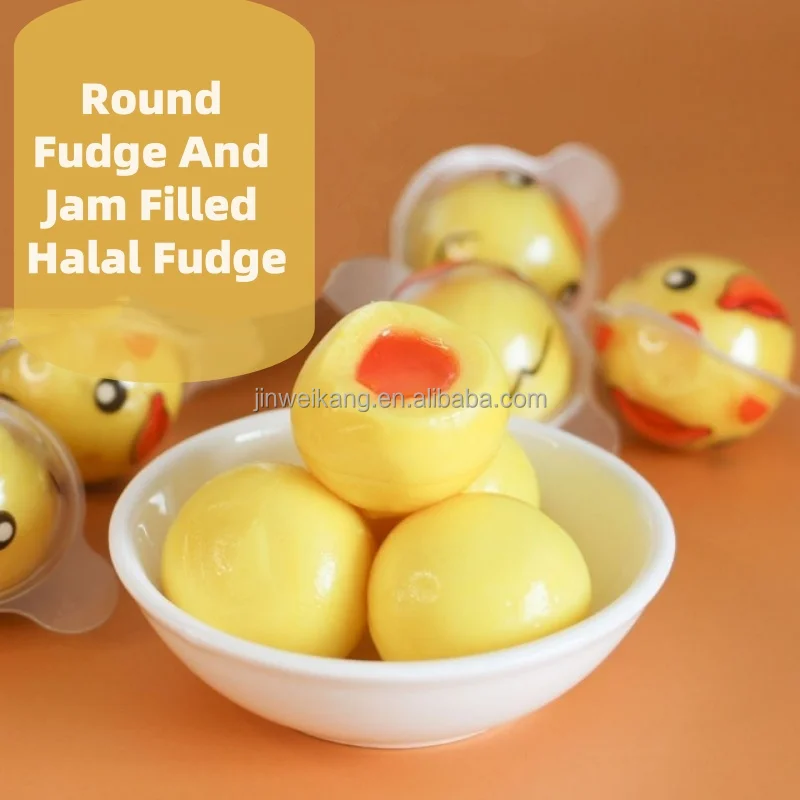 OEM/ODM round fudge and jam filled halal fudge ball fudge Sweets gummy chewy candy ball shape juicy candy with jam filling