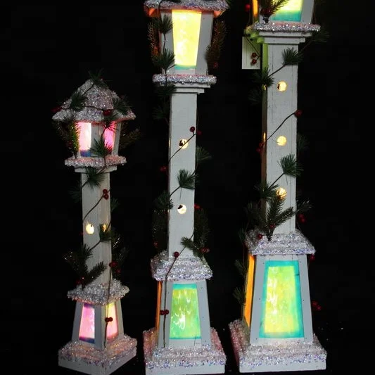 wooden led Christmas lamppost lantern for holiday decoration