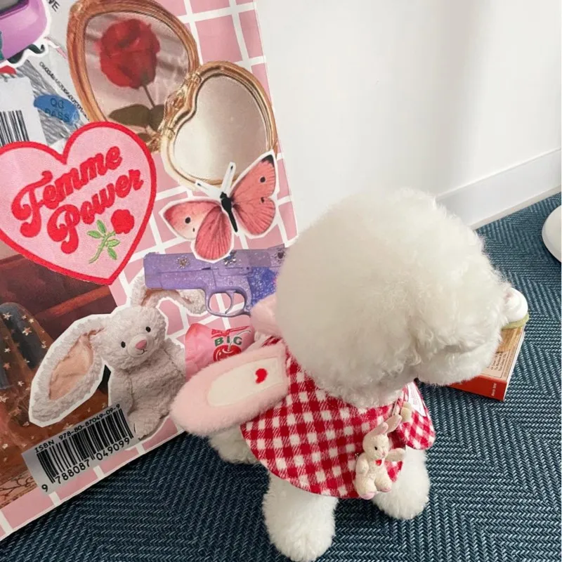 Wholesale Korean INS pet decoration cute plaid rabbit pet cape cet scarf plush dog cloak