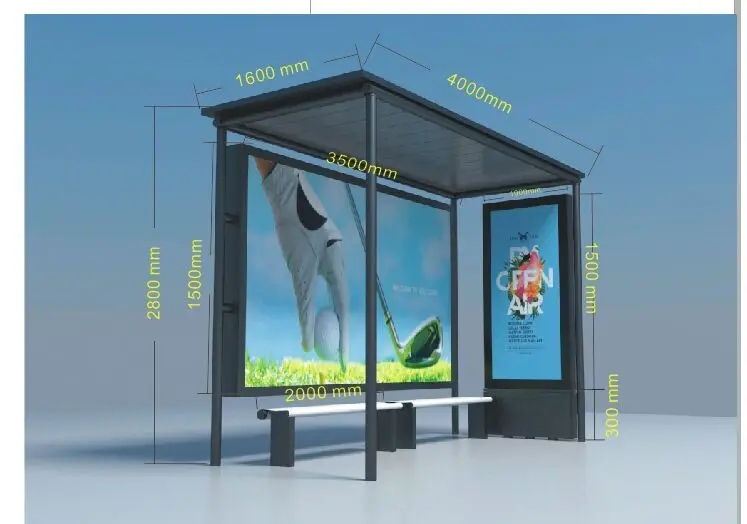 
High quality outdoor bus station shelter advertising display smart bus stop with LED light 