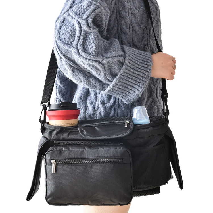 
Baby Stroller Organizer Bag Stroller Storage Bag with 2 XL Waterproof Leak-Proof Insulated Cup Holders and Large Detachable Zi 