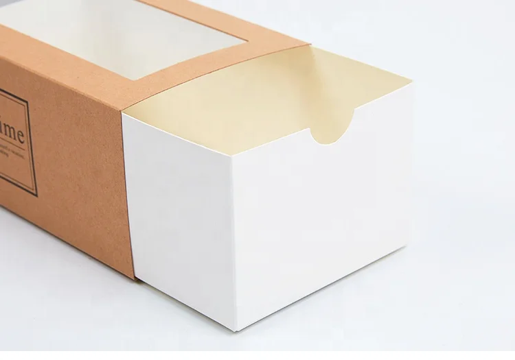 wholesale kraft paper packaging Fancy Sweet Dessert Cake boxes paper drawer box with window for Macaroon Cookie Sushibox
