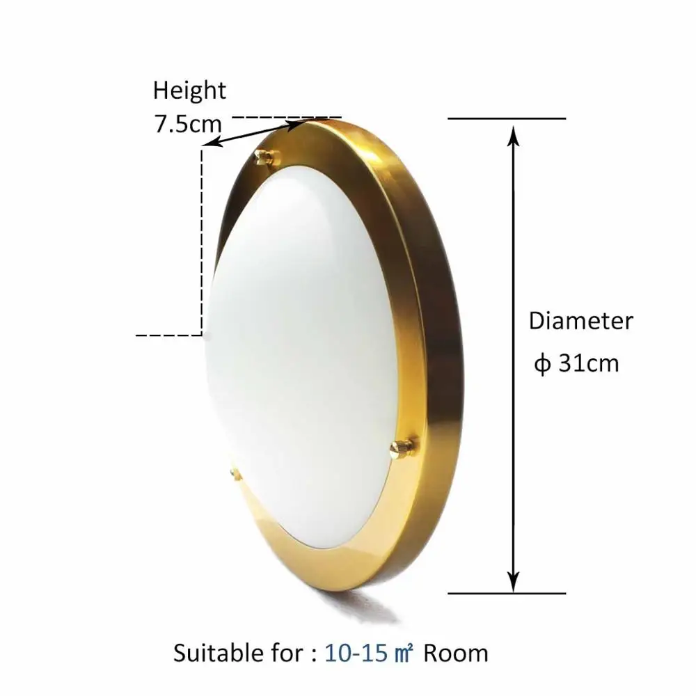 IMVSINCERE LED 18W IP44 Glass Brass Ceiling Lights, 31cm, 4000K, 1260LM, Lighting for Bathroom, Kitchen, Hallway, Office.