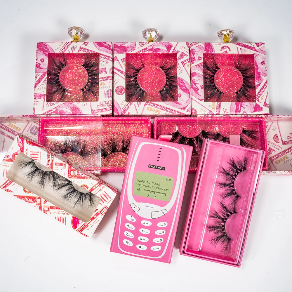 Wholesale Empty mink  false Eye Lash Boxes Custom Logo Backwood Matte Black Lashbox Packaging Box Pink Money Lash Cases