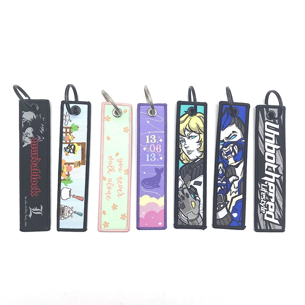 YYX Custom Car Fabric Flight Embroidery woven Keychains Fob Anime Jet Tag key holder