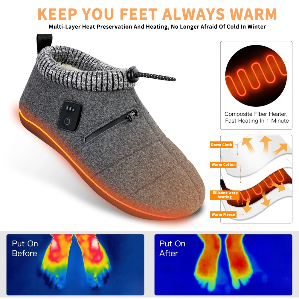 Upgraded Winter Rechargeable Foot Wear Slippers Battery Electric Heated Shoes
