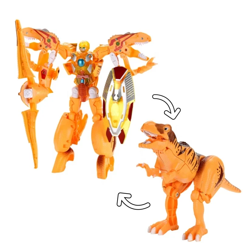 Kaili dino toys children educational 2 in 1 deformation yellow dinosaur robot toy with light and music
