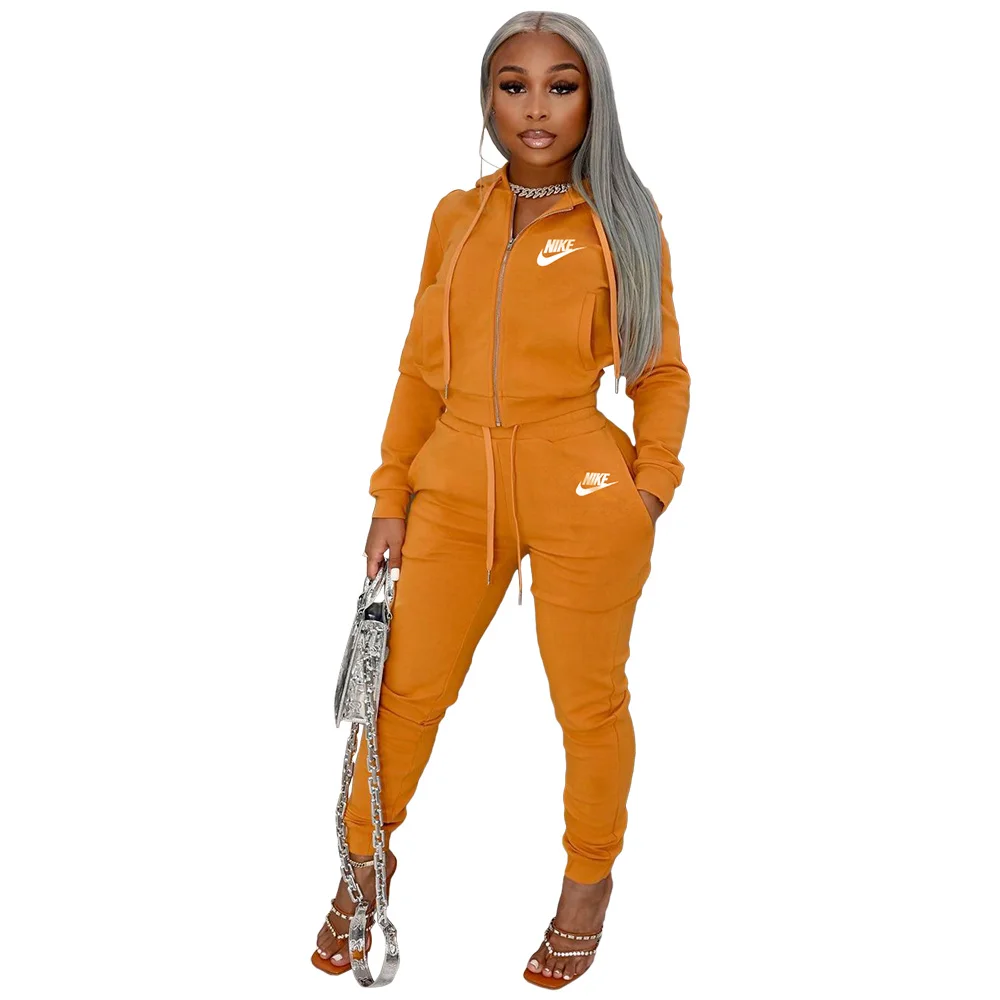 Women Sweatsuit Nike Set Fall Casual Long Sleeve Tops Skinny Pant Two Pieces Jogger Tracksuit Set Fashion Pocket Women Clothes