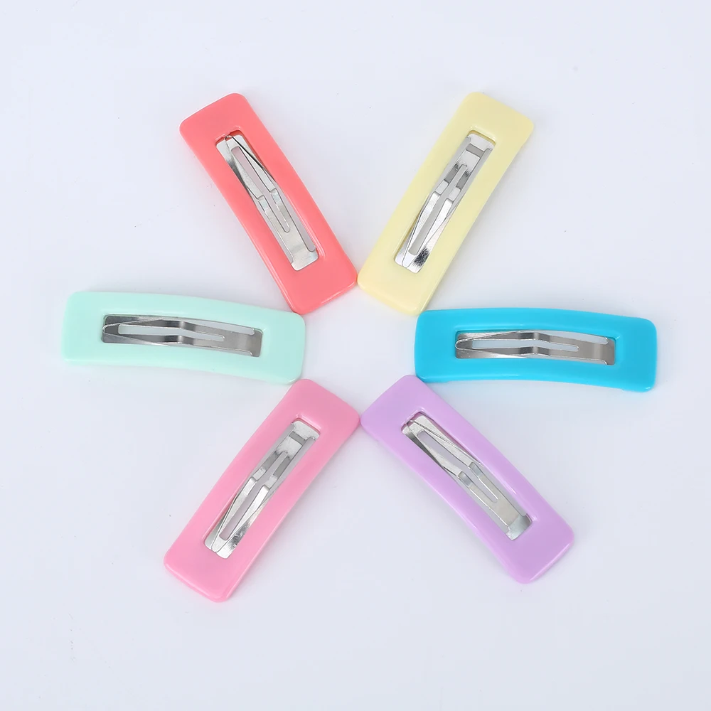 Taimeng INS Hot Selling 5.5cm BB Rectangle Shape Metal Colorful Snap Hair Clip Accessories Candy Color Hairgrips For Girls