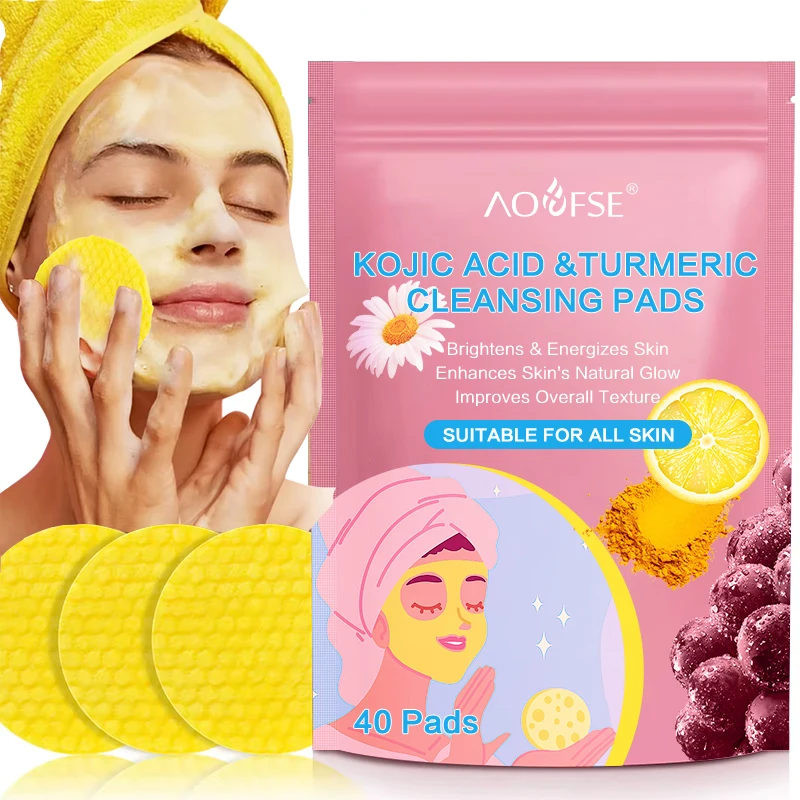 private label face turmeric cleansing exfoliating pad dark spots skin brightens kojic acid turmeric cleansing pads