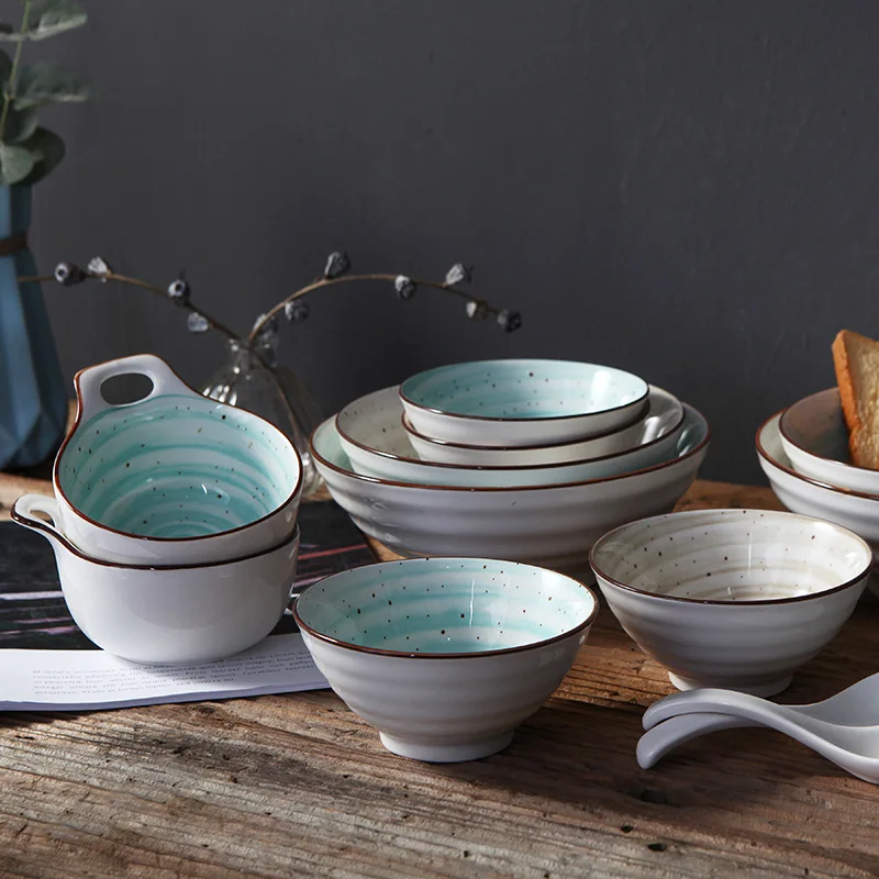 Creative Rice Household Noodle Bowl Japanese Style Tableware Dish Suit Hand Painted Ceramic Fruit Salad Soup Bowl