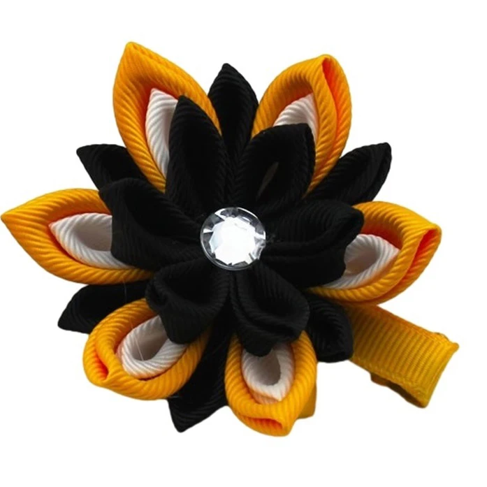 3 Inch Halloween Japanese Style Irish Hair Bows Kanzashi Tsumami Flower Ribbon Hair Clips with Alligator Clip