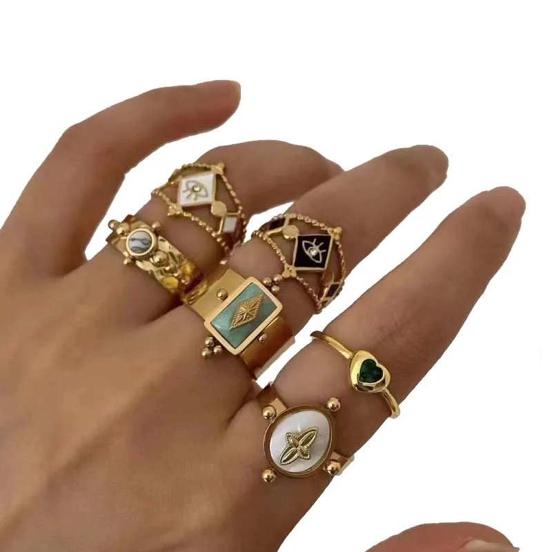 OEM wedding rings gold plated Hot Sale adjustable ring stainless steel with labradorite gemstone women trendy jewelry