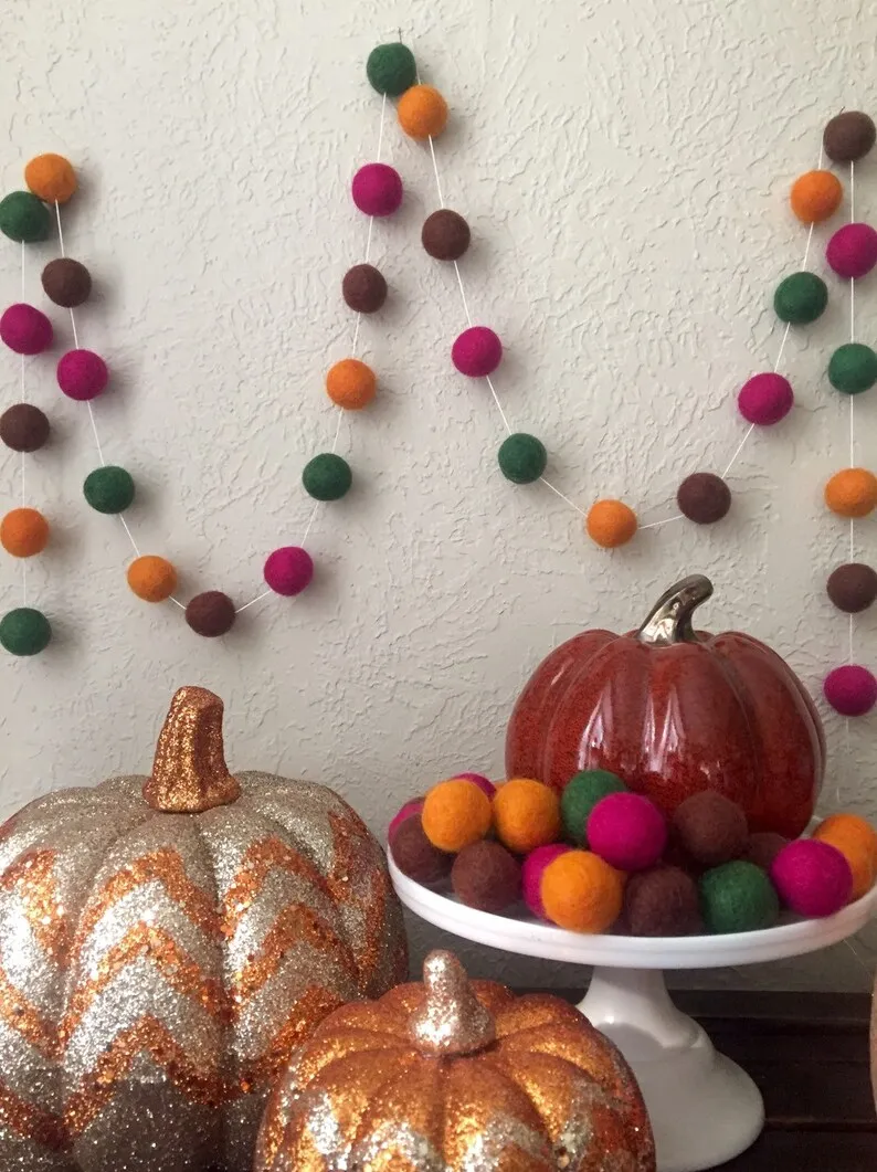 Felt Ball Garland Pom Pom Garland Halloween Party Classroom Party Orange Yellow Felt Balls