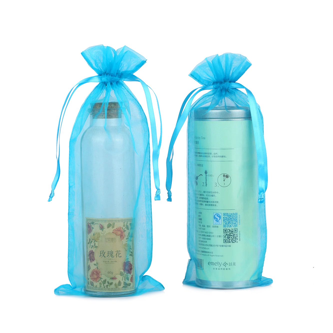 
Wedding Favor Organza Pouch Logo Promotional Organza Gift Bag Green Printed Large Drawstring Custom Organza Bag Wholesale 