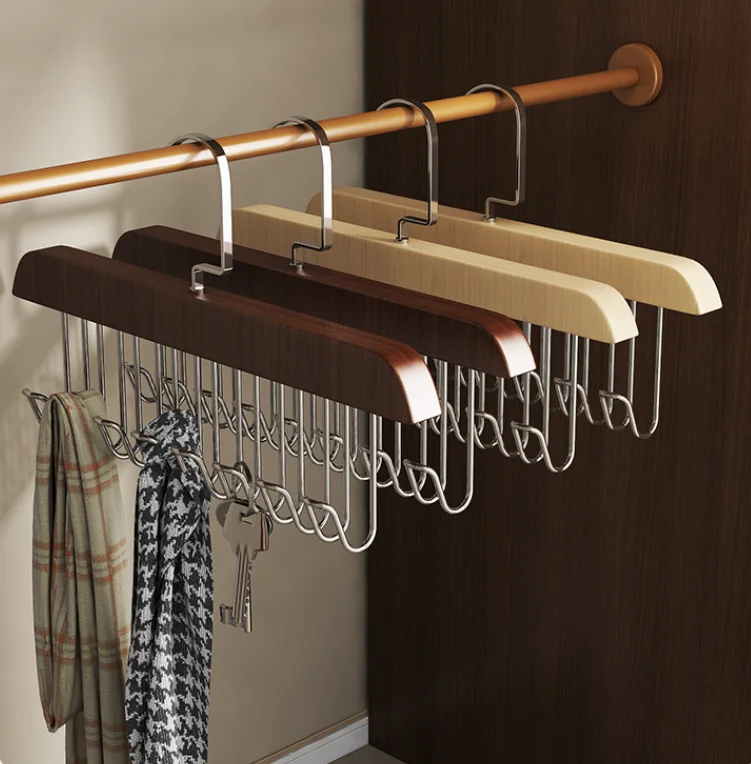Factory Wholesale Luxury Wood Bra Hanger Coat Bag Belt Vest Bra Sling Pajamas Ties Organizer Hanger With Hooks Wooden Bra Hanger