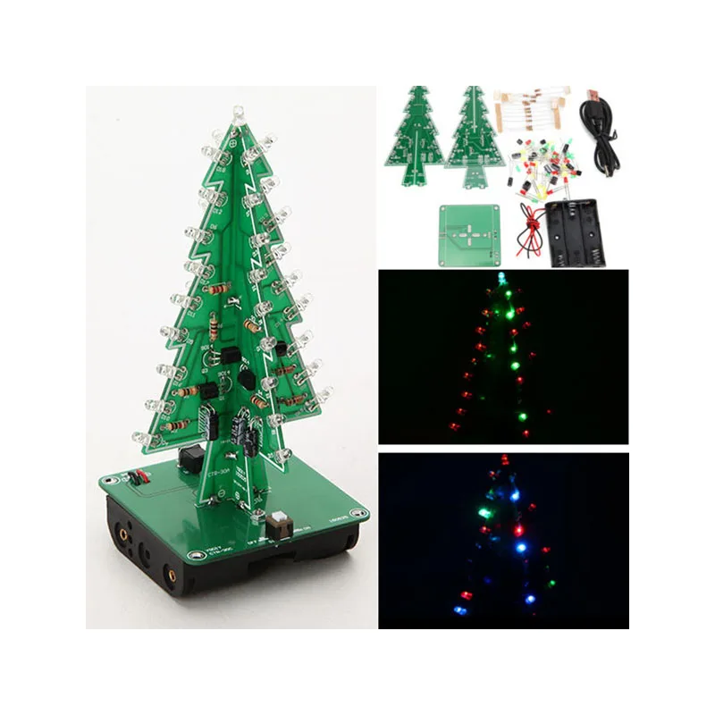 DIY Christmas Tree 3D Xmas Soldering Practice Electronic Assemble Kit Project for Kids Teens 3 Colors Flashing LED PCB Solder