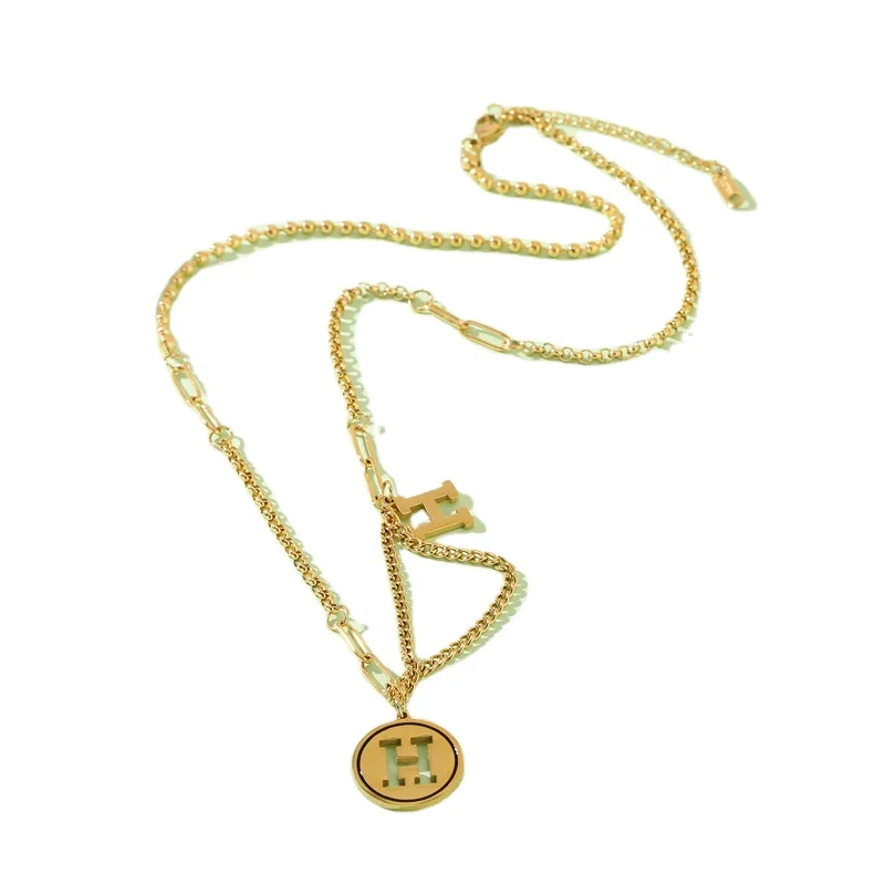 Korean fashion English letter necklace light luxury niche titanium steel simple folding sweater chain