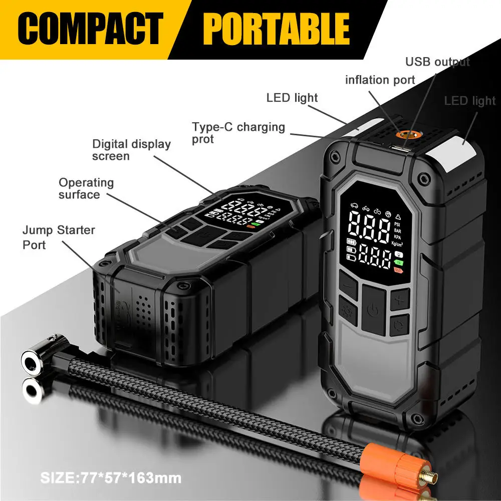 Car Starter Power Supply With Air Compressor Tire Pump 8000mah Portable Car Emergency Starter Power Supply Unit For Car