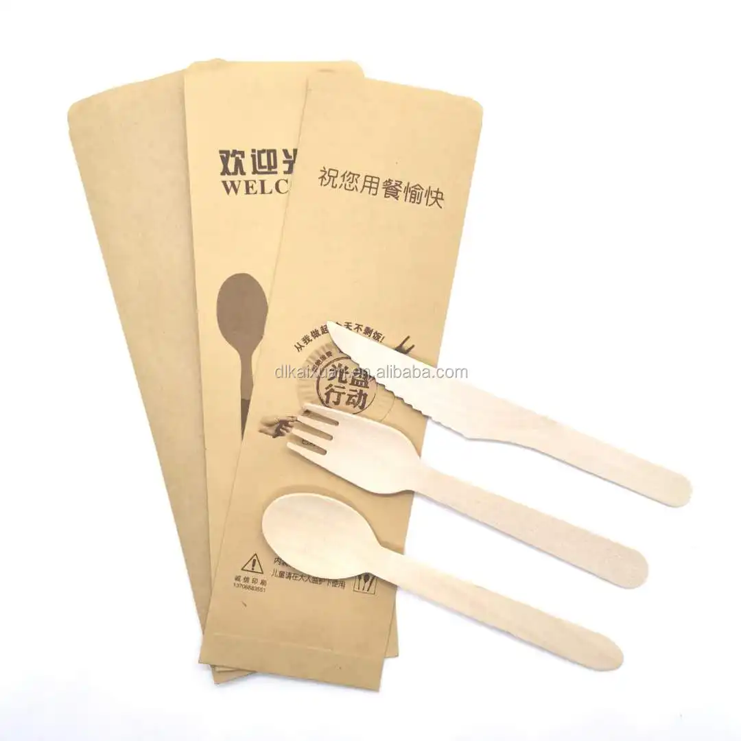 Далянь Kaixuan одноразовые деревянные столовые приборы вилка, нож, ложка,. Экологичные, биоразлагаемые, компостируемые столовые приборы