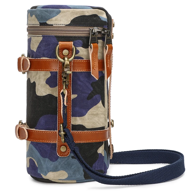 
Portable waterproof shockproof durable canvas leather camera lens padded pouch bag 