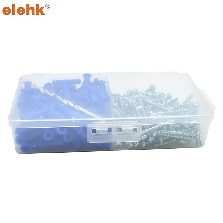 elehk Drill Bit Ribbed Plastic wall plug 12-14-16 X 1-1/2-Inch, blue, 100-Pack Tapered and Ribbed Plastic Anchors