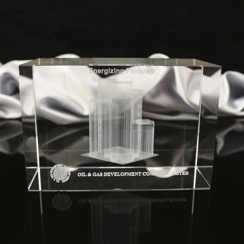 Real Estate Company business gift factory custom building inner crystal 3d laser engraving etched crystal gifts glass cube