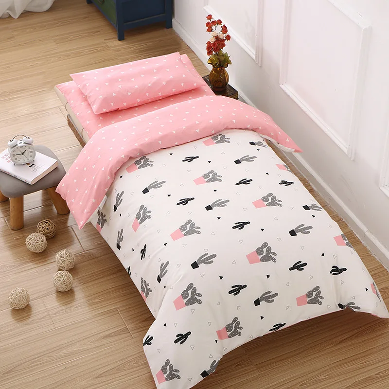 Dropshipping nursery 3 pcs racoon cartoon print Quilt Cover Mattress Cover Pillowcase newborn girl crib cot baby boy bedding set